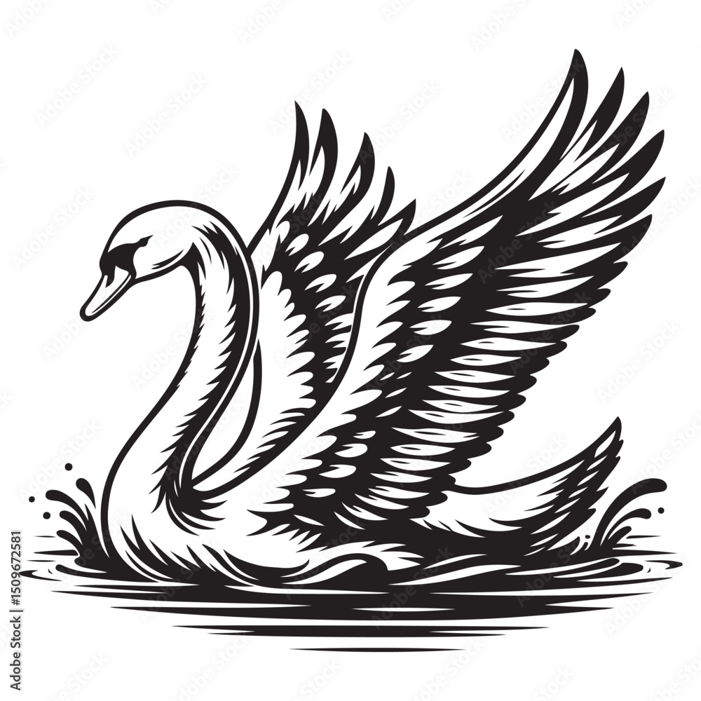 Fototapeta premium swan on water vector illustration