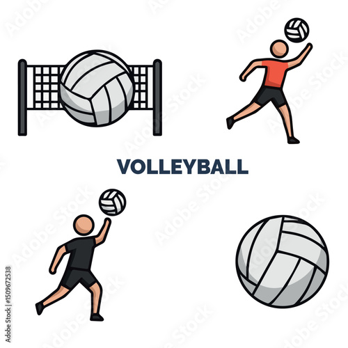 vector sport volley ball, isolated colour in white background. set 4 vector. volleyball