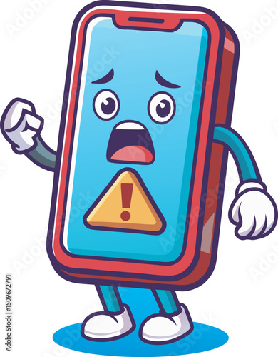 3D Phone with red exclamation mark. Smartphone with an important notification. Spam in email. Mobile error or problem. Alert message. Warning sign. Cartoon design icon. 3D Vector illustration