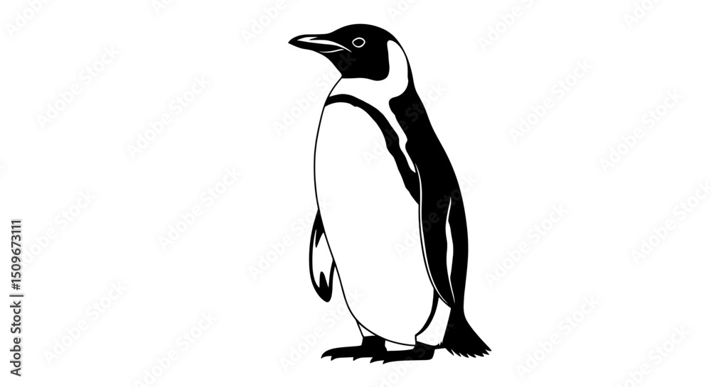 Obraz premium Monochrome Penguin Illustration on White Background Streamlined Black and White Plumage