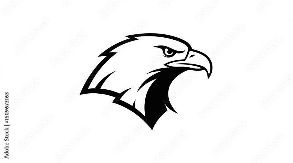 Obraz premium Striking Black and White Eagle Head Illustration with Sharp Features on White Background Showcasing Strength and Determination for Animal Design