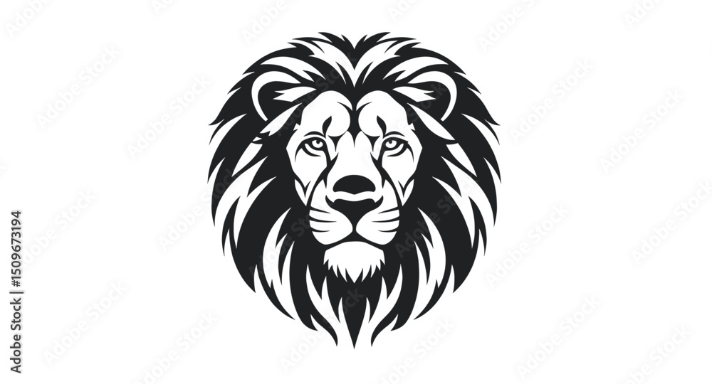 Fototapeta premium Detailed Black and White Vector Illustration of a Lion's Head with a Majestic Mane Isolated on White Background