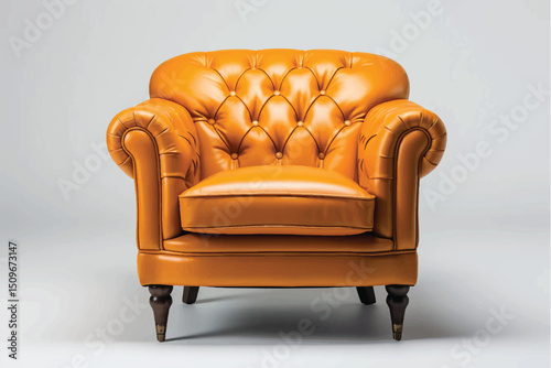 vintage leather sofa on wooden isolate on white clipping path