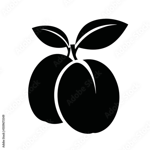 Plum silhouette, vector silhouette of a fruit on a white background