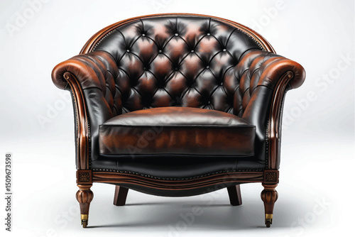 vintage leather sofa on wooden isolate on white clipping path