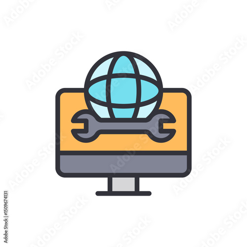 Global Website Maintenance Solution On Computer Screen Icon Design
