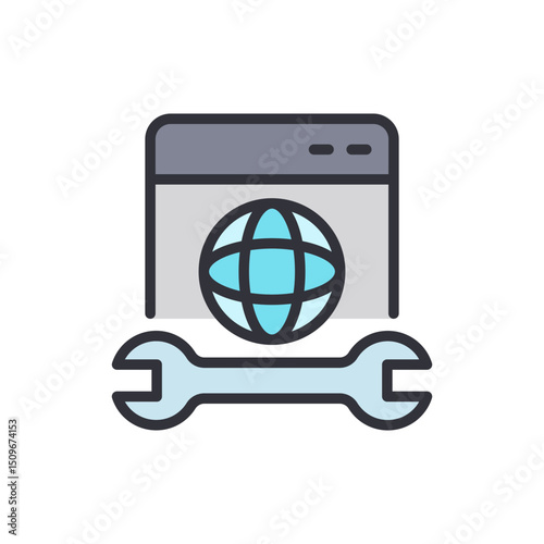 Global Website Maintenance And Development With Wrench And Globe Icon
