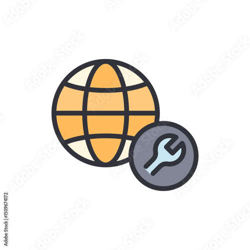 Global Network Maintenance And Repair Symbol With Tool Icon