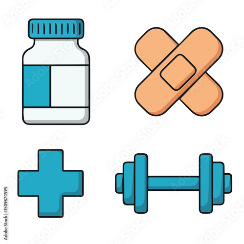 Set 4 icon vector medical health sport isolated colour in white background. for bussines or logo.