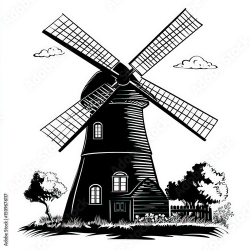 windmill silhouette , black...