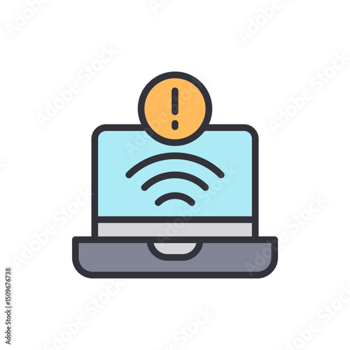 Laptop With Warning Signifying Connection Problem On Transparent Background
