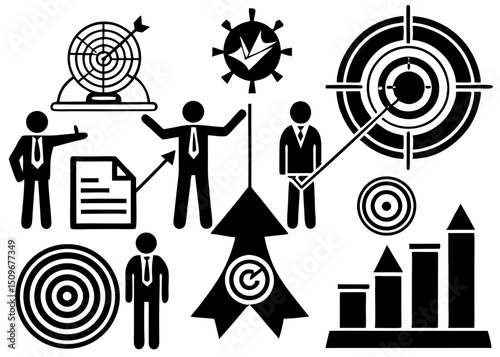 Business goals and success achieving concept illustrated with icons and targets