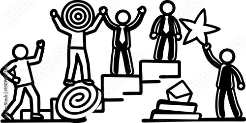 Business team achieving goals celebrating success and reaching a common goal