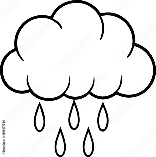rain cloud with raindrops outline vector illustration line art