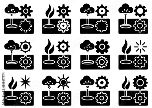 Symbolic abstract illustrations of industry technology and cloud computing with gears
