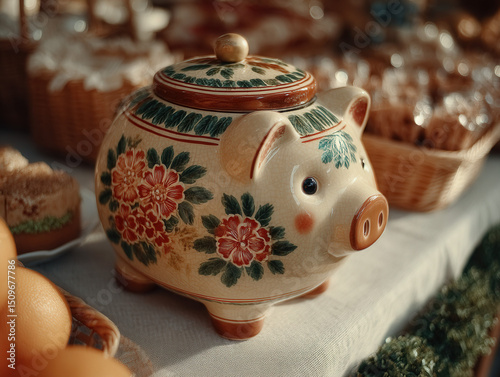 Empty piggy bank with a lon...