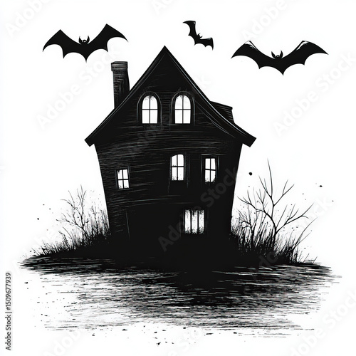 haunted house silhouette , ...