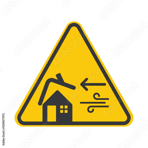 Isolated pictogram of house damaged by strong wind or tornado, symbolizing natural disaster, storm danger, and safety awareness icon.