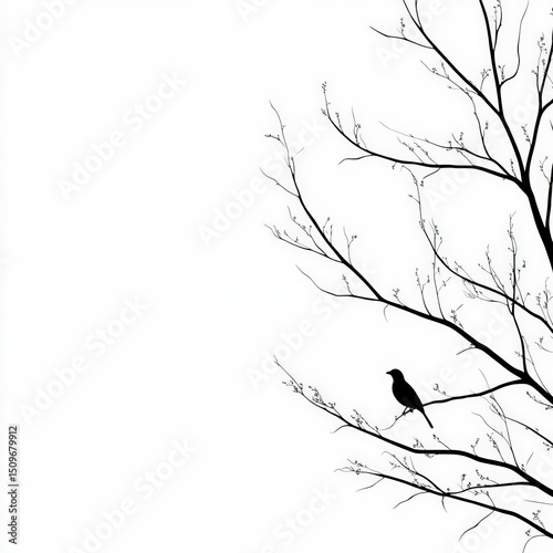 bird on branch silhouette ,...