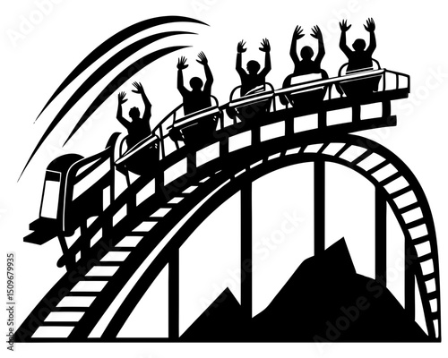 Roller Coaster with dynamic loops Silhouette Vector & Amusement Park Ride SVG Clipart