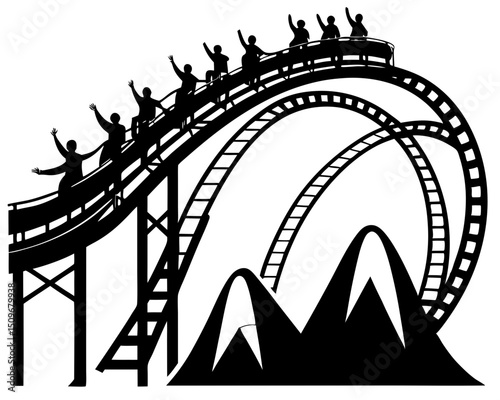 Roller Coaster with dynamic loops Silhouette Vector & Amusement Park Ride SVG Clipart