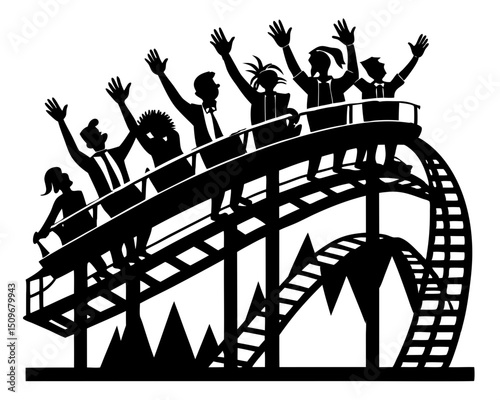 Roller Coaster with dynamic loops Silhouette Vector & Amusement Park Ride SVG Clipart