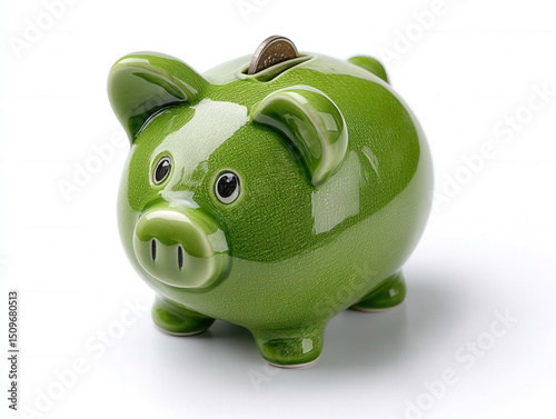 Green piggy bank isolated o...