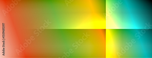 Abstract colorful gradients. Smooth transitions between red, green, yellow, turquoise hues. Rectangular composition, vibrant visual effect.