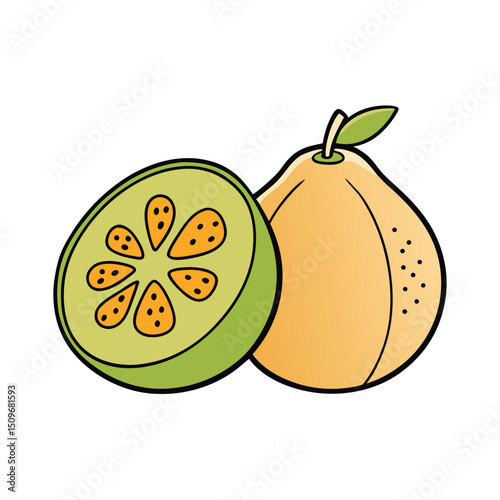 Single half guava slice line art graphic