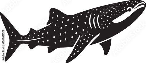 Whale shark silhouette elegant black white, Gentle giant fish in clean outline