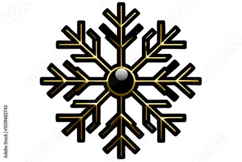 Elegant gold and black snowflake design element with transparency for festive projects