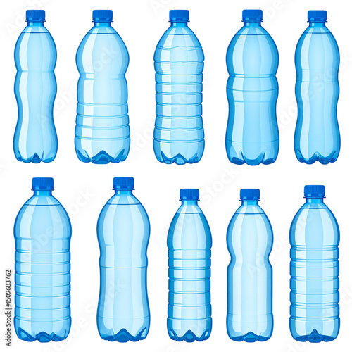 Set of plastic bottle of water isolated on transparent or white background photo