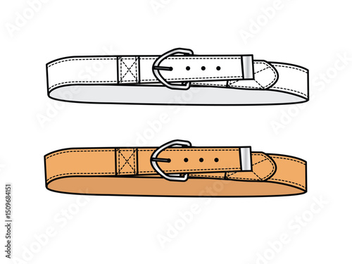 Leather buckle belts mockup template vector design technical illustration.
