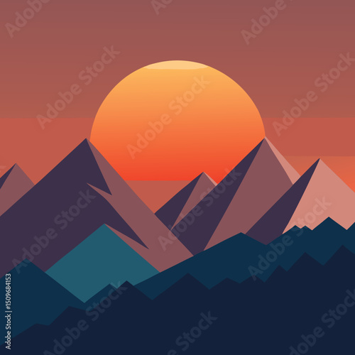 Minimalist sunset mountain range graphic design