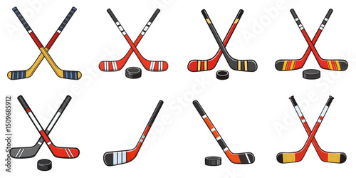 Multiple vector illustrations hockey equipment, outlines