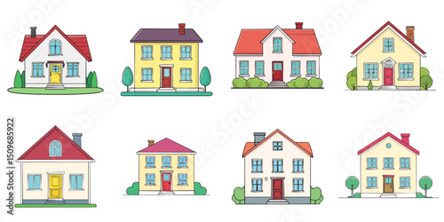 Multiple vector illustration houses, outlines