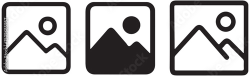 Three landscape icons show mountains and a sun inside rounded rectangle borders