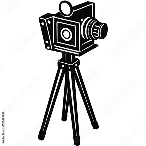 Retro camera on tripod silhouette vector design
