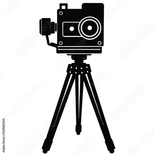 Retro camera on tripod silhouette vintage photography design