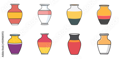 Multiple vector illustration jars, outlines