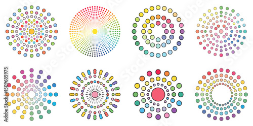 Multiple vector illustrations iridescent particles, outlines