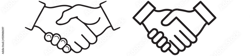 Two lineart handshakes symbolize agreements deals or partnerships Two lineart handshakes symbolize agreements deals or partnerships