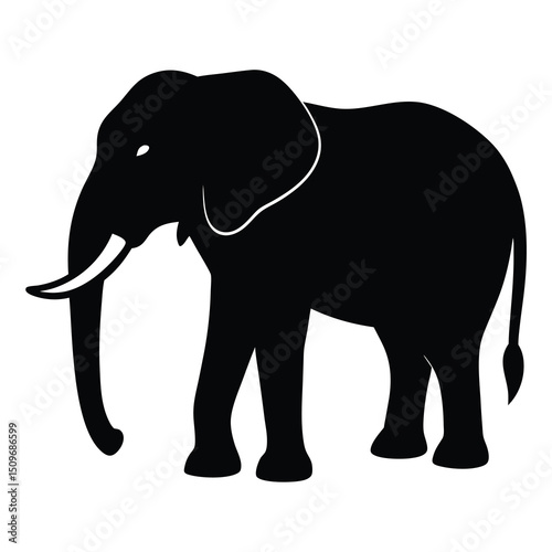 African forest elephant silhouette on white background