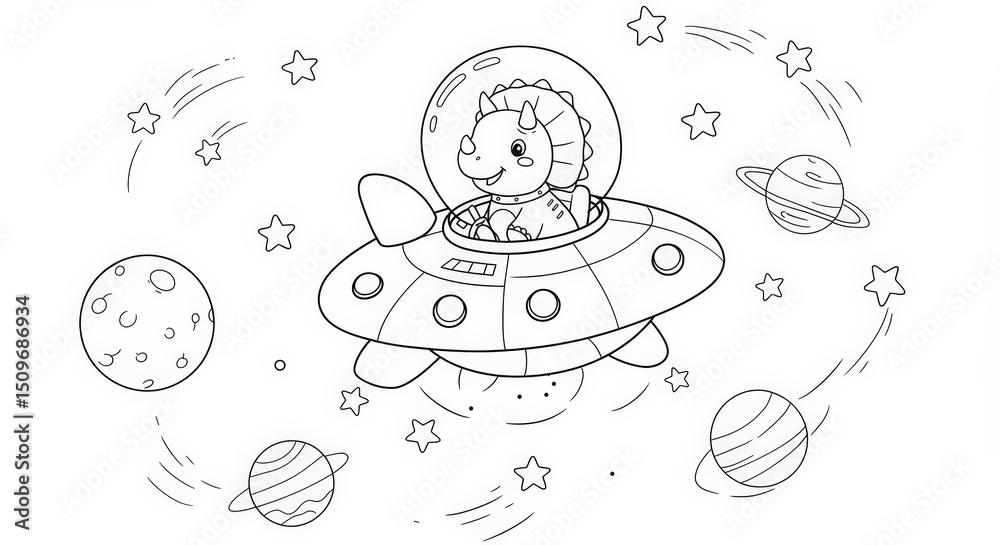 Naklejka premium Adorable Triceratops Astronaut Soaring Through Space