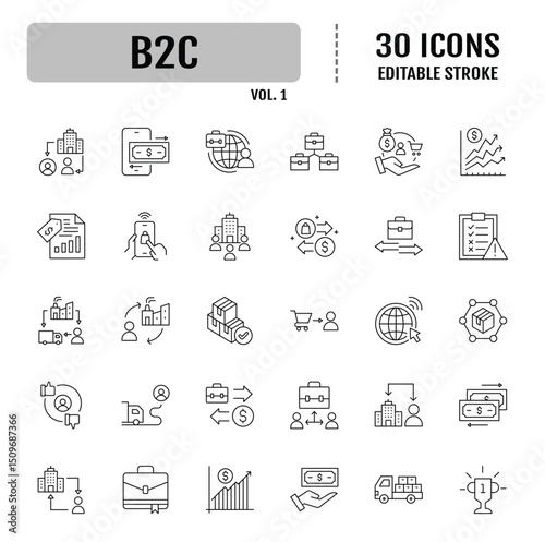 B2C. Business to Customer line icon set. Editable stroke. Vector illustration