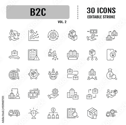 B2C. Business to Customer line icon set. Editable stroke. Vector illustration