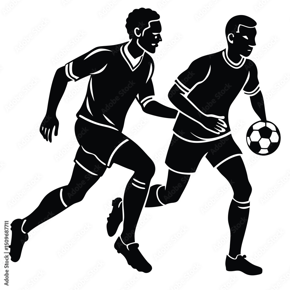 Fototapeta premium Soccer players running with ball dynamic sports action illustration
