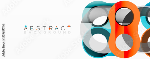 Modern abstract design features overlapping circles. Vibrant orange, teal, gray create dynamic visual effect. Clean background enhances composition.