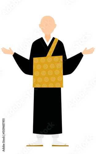 仏教のお坊さんが両手を広げるシンプルなイラスト