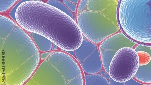Intricate Microverse Unveiled: Colorful Depiction of Cellular Life and Bacterial Entities